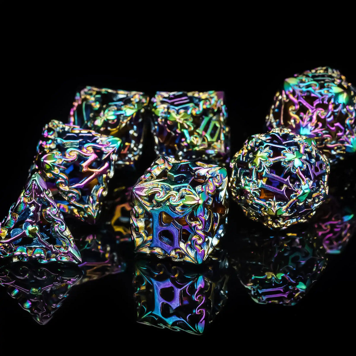 Dice, Trays & RPG - Antique Hollow Metal RPG Dice Set - Design 8