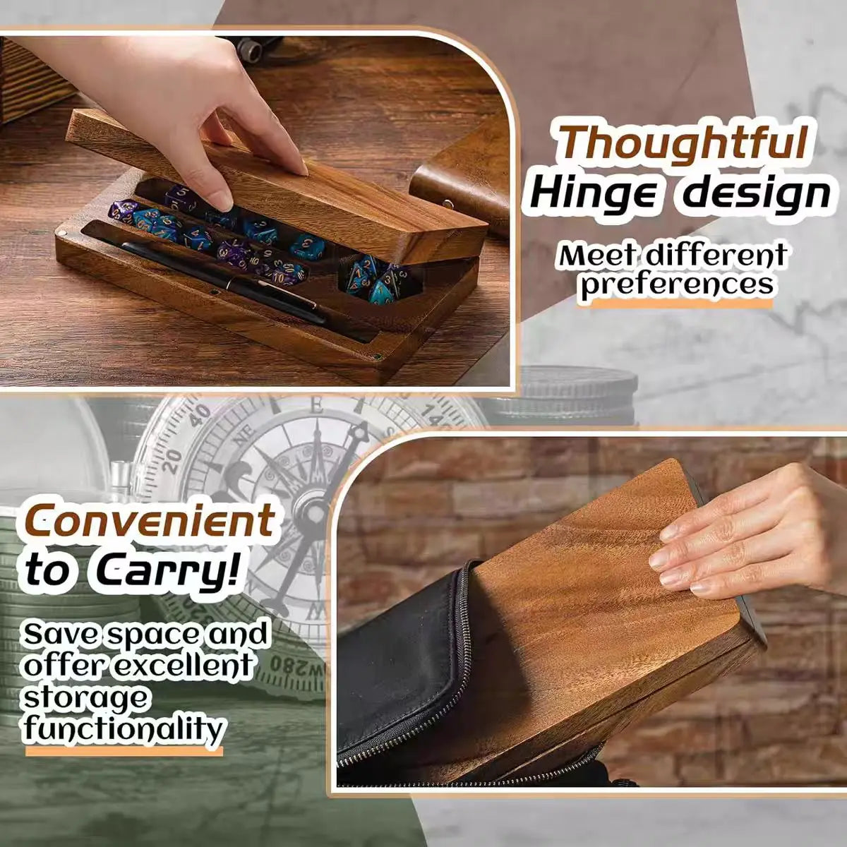 Fold-Flat Wooden Dice Tray & Storage - Design 5
