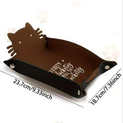 Funny Cat Dice Rolling Tray with Folding Stand - "CLICKETY CLATTERY I ROLL ATTEMPT" Design, PVC Leather Portable RPG Desktop Gam
