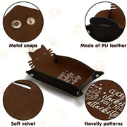 Funny Cat Dice Rolling Tray with Folding Stand - "CLICKETY CLATTERY I ROLL ATTEMPT" Design, PVC Leather Portable RPG Desktop Gam