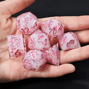 MINI PLANET DND Dice Set 7pcs Polyhedral Handmade Resin Sakura Bloom Dice for TRPG Table Game Dragon & Dungeon Custom Dice D&D