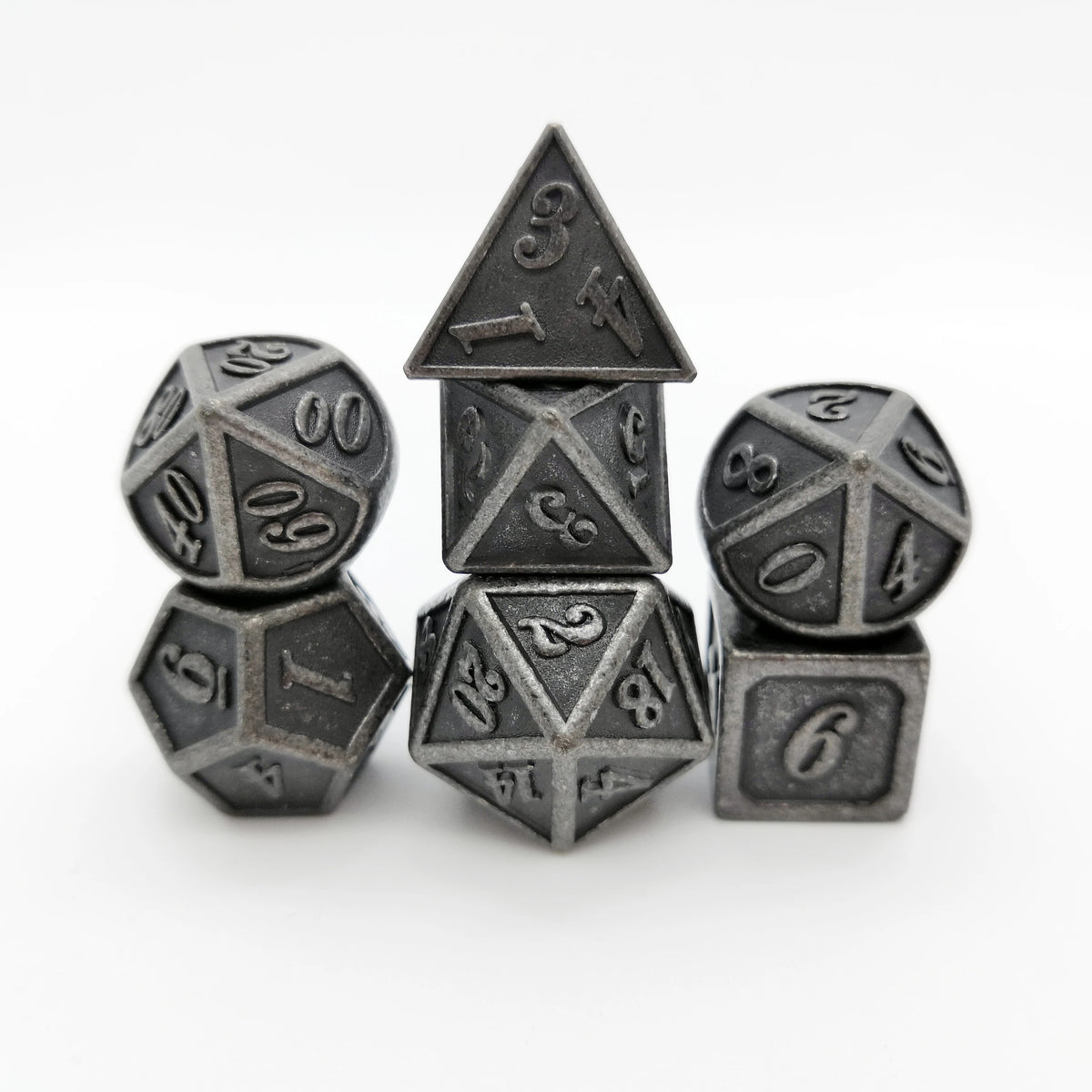 Engraved Metal Polyhedral Dice Set – 16 Colours to Choose From