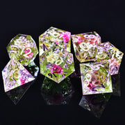 Mini Planet Custom DND Dice Set D20 Flower Handmade 7-Piece RPG Sharp Edge Dice for D&D Dungeons and Dragons