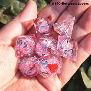 MINI PLANET Custom Wholesale RPG Desktop Game DND Dice Set Handmade Resin Polyhedral Liquid Core Dice Sharp Edges LoveHeart Dice