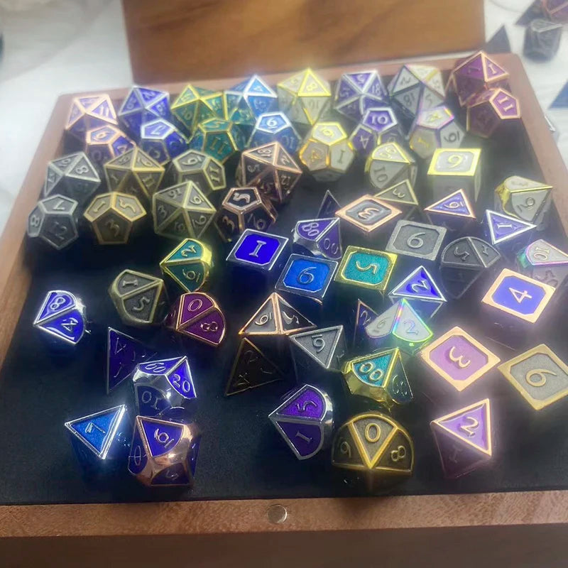 Engraved Metal Polyhedral Dice Set – 16 Colours to Choose From