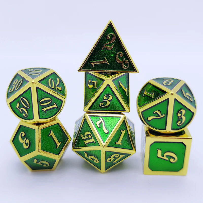 Engraved Metal Polyhedral Dice Set – 16 Colours to Choose From