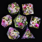 Mini Planet Custom DND Dice Set D20 Flower Handmade 7-Piece RPG Sharp Edge Dice for D&D Dungeons and Dragons
