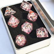 MINI PLANET Custom Wholesale RPG Desktop Game DND Dice Set Handmade Resin Polyhedral Liquid Core Dice Sharp Edges LoveHeart Dice