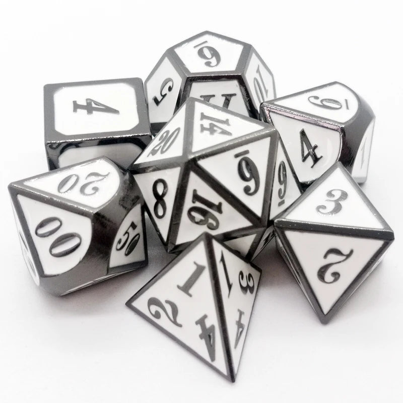 Engraved Metal Polyhedral Dice Set – 16 Colours to Choose From