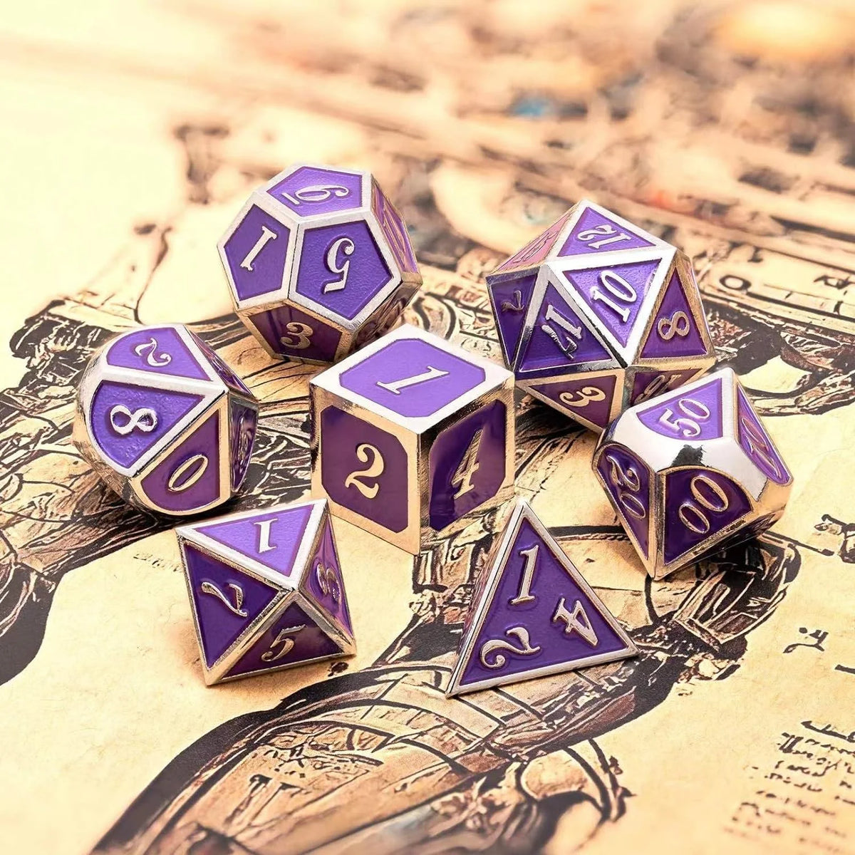 Engraved Metal Polyhedral Dice Set – 16 Colours to Choose From