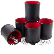 PU Leather Dice Cup Set Round Game Cup with 5 Standard Dice Felt Lining Silent Rolling for Party Board Games