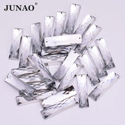 JUNAO 100pcs 7*26mm Clear White Color Sewing Rhinestones Rectangle Crystal Stones Sew On Acrylic Gems For DIY Needlework Crafts