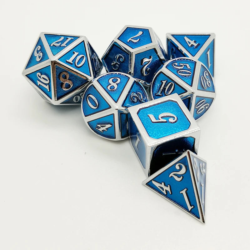 Engraved Metal Polyhedral Dice Set – 16 Colours to Choose From