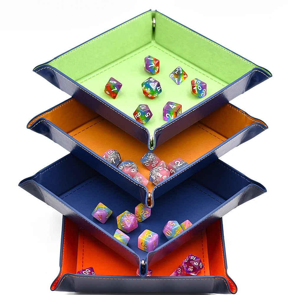 Fold-Flat PU Square Dice Tray & Storage - Design 2