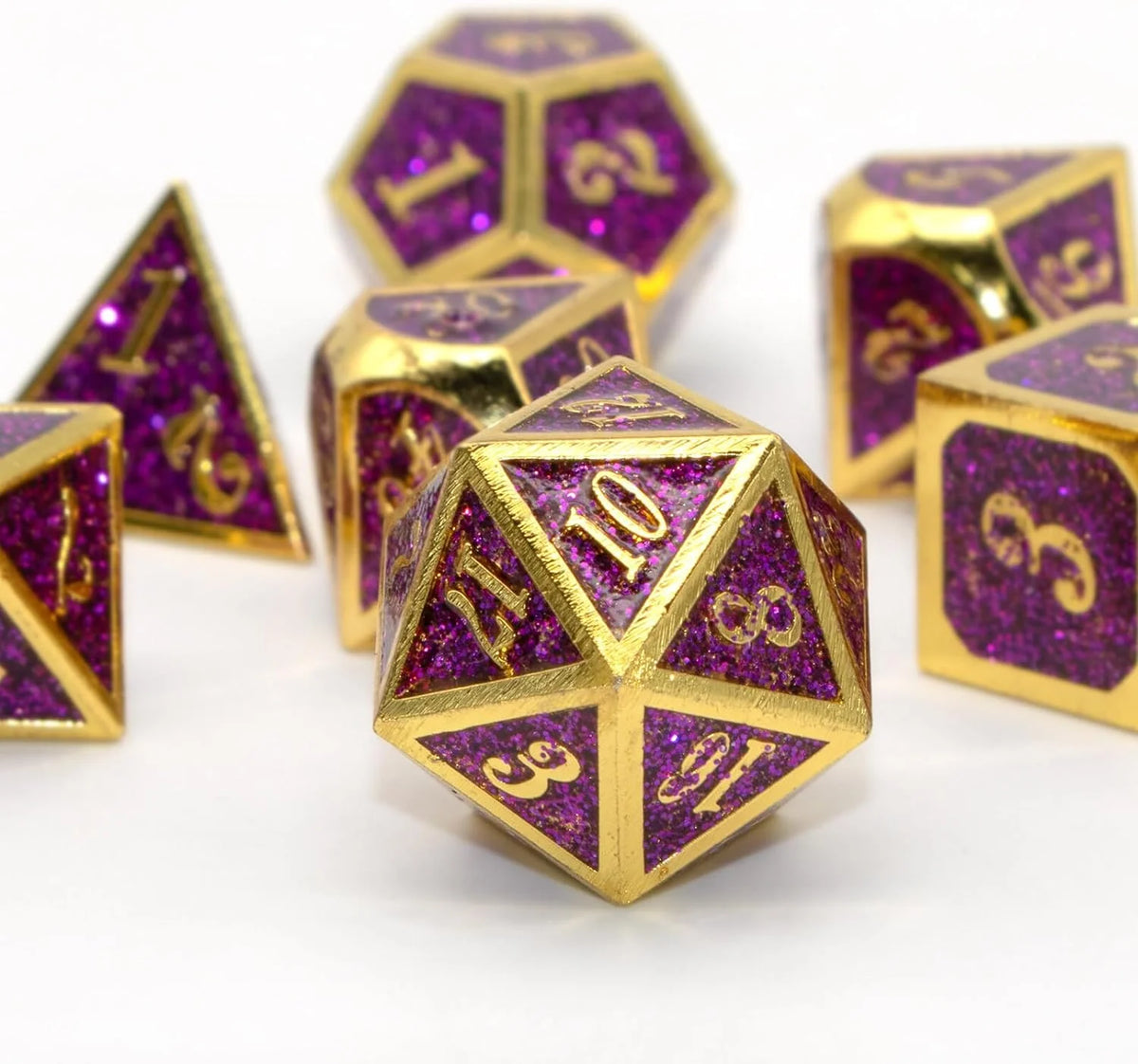 Engraved Metal Polyhedral Dice Set – 16 Colours to Choose From