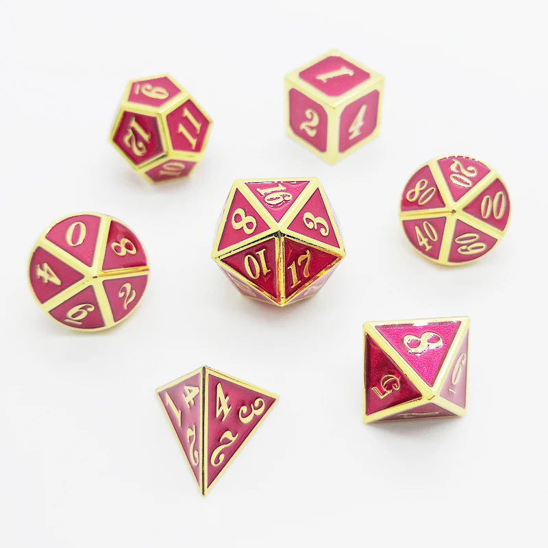Engraved Metal Polyhedral Dice Set – 16 Colours to Choose From