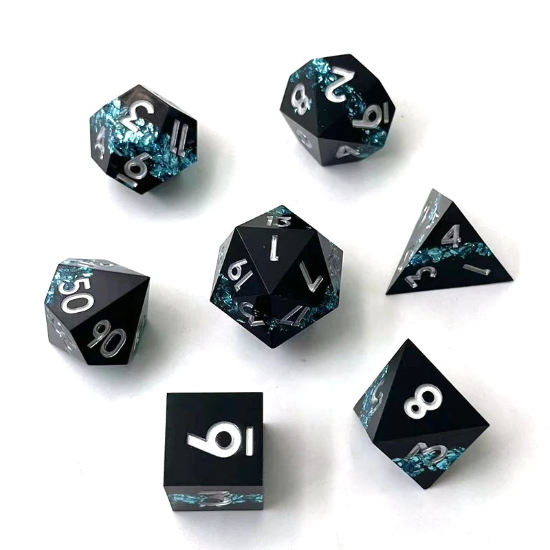 Sharp-Edge Resin Dice Set - 7 Piece – 6 Colours to Choose From