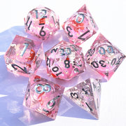 MINI PLANET Custom Wholesale RPG Desktop Game DND Dice Set Handmade Resin Polyhedral Liquid Core Dice Sharp Edges LoveHeart Dice