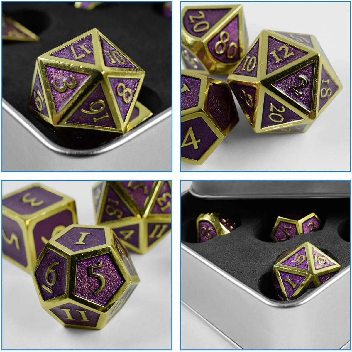 Engraved Metal Polyhedral Dice Set – 16 Colours to Choose From