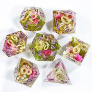 Mini Planet Custom DND Dice Set D20 Flower Handmade 7-Piece RPG Sharp Edge Dice for D&D Dungeons and Dragons
