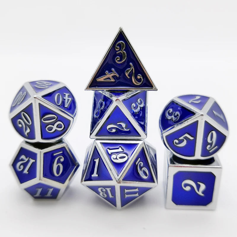 Engraved Metal Polyhedral Dice Set – 16 Colours to Choose From