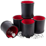 PU Leather Dice Cup Set Round Game Cup with 5 Standard Dice Felt Lining Silent Rolling for Party Board Games