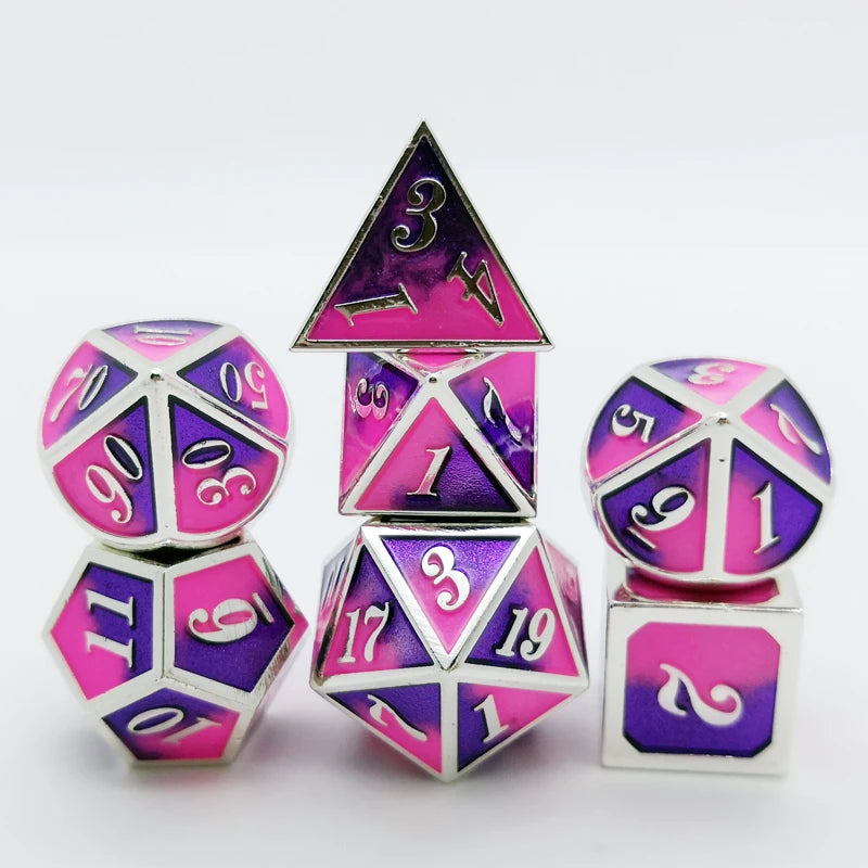 Engraved Metal Polyhedral Dice Set – 16 Colours to Choose From