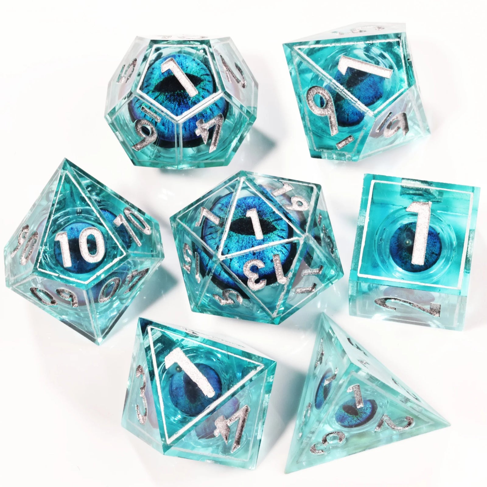 MINI PLANET DND Dice Set Blue Dragon Eye Liquid Core Dice RPG Dungeons&Dragons Wholesale Custom Handmade Polyhedral Resin Dice