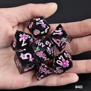 MINI PLANET DND Dice Set 7pcs Polyhedral Handmade Resin Sakura Bloom Dice for TRPG Table Game Dragon & Dungeon Custom Dice D&D