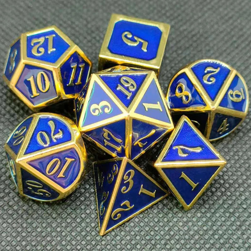 Engraved Metal Polyhedral Dice Set – 16 Colours to Choose From