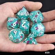 MINI PLANET DND Dice Set 7pcs Polyhedral Handmade Resin Sakura Bloom Dice for TRPG Table Game Dragon & Dungeon Custom Dice D&D