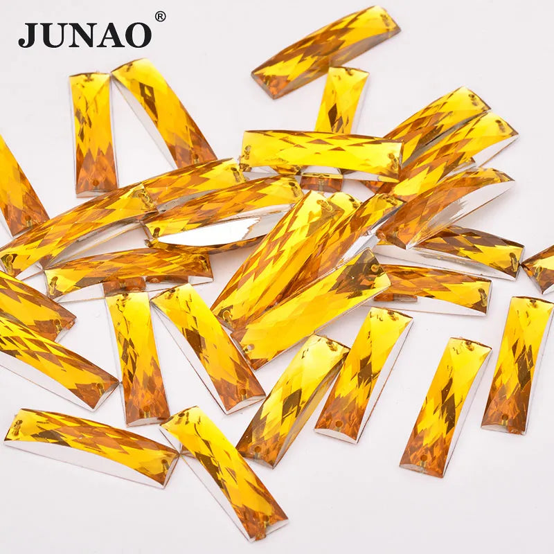 JUNAO 100pcs 7*26mm Clear White Color Sewing Rhinestones Rectangle Crystal Stones Sew On Acrylic Gems For DIY Needlework Crafts