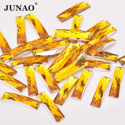 JUNAO 100pcs 7*26mm Clear White Color Sewing Rhinestones Rectangle Crystal Stones Sew On Acrylic Gems For DIY Needlework Crafts