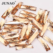JUNAO 100pcs 7*26mm Clear White Color Sewing Rhinestones Rectangle Crystal Stones Sew On Acrylic Gems For DIY Needlework Crafts