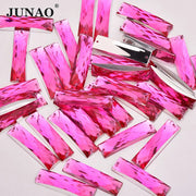 JUNAO 100pcs 7*26mm Clear White Color Sewing Rhinestones Rectangle Crystal Stones Sew On Acrylic Gems For DIY Needlework Crafts