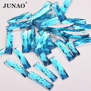 JUNAO 100pcs 7*26mm Clear White Color Sewing Rhinestones Rectangle Crystal Stones Sew On Acrylic Gems For DIY Needlework Crafts