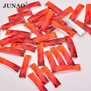 JUNAO 100pcs 7*26mm Clear White Color Sewing Rhinestones Rectangle Crystal Stones Sew On Acrylic Gems For DIY Needlework Crafts