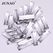 JUNAO 100pcs 7*26mm Clear White Color Sewing Rhinestones Rectangle Crystal Stones Sew On Acrylic Gems For DIY Needlework Crafts