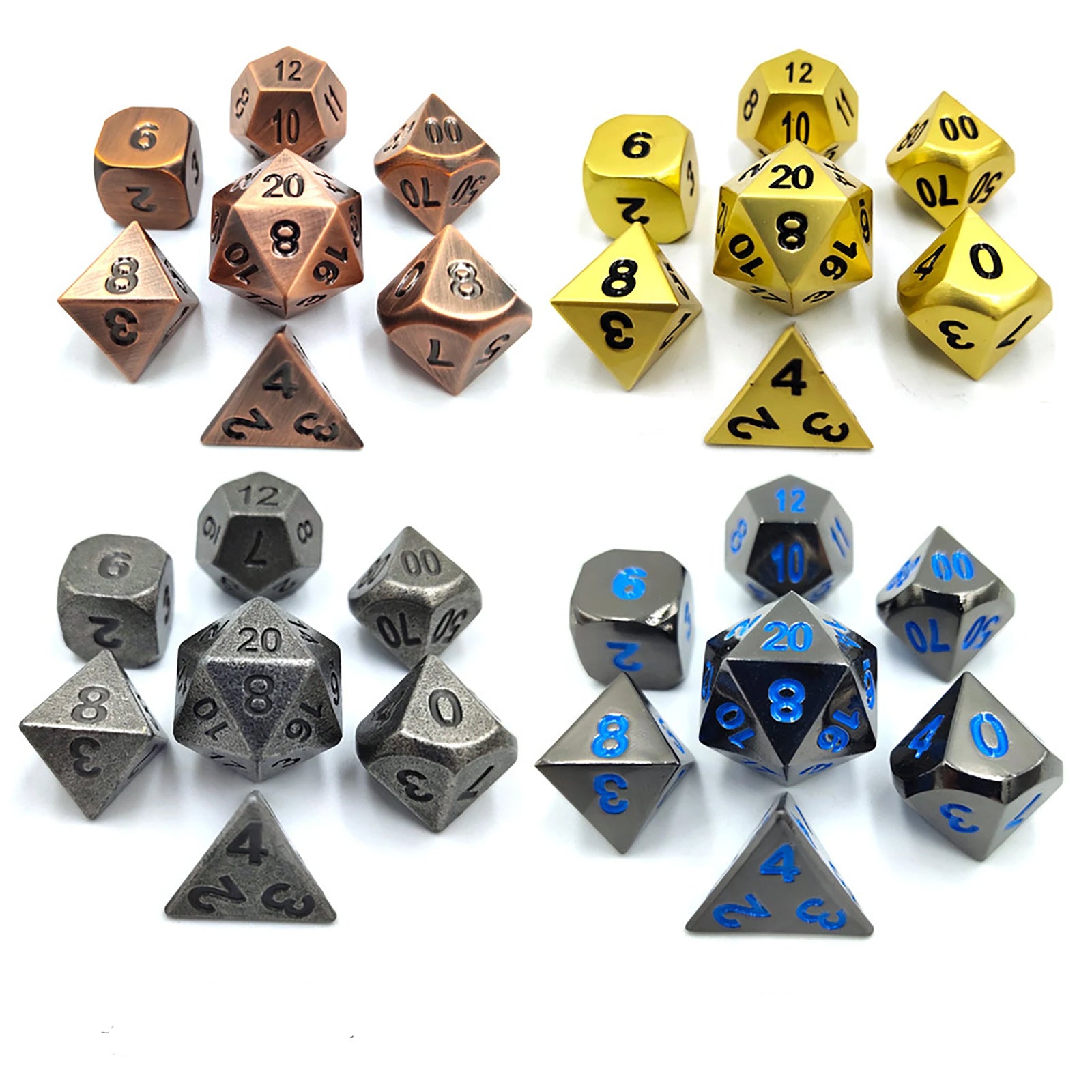 Antique Metal RPG Dice Set - 7 Piece - Design 4