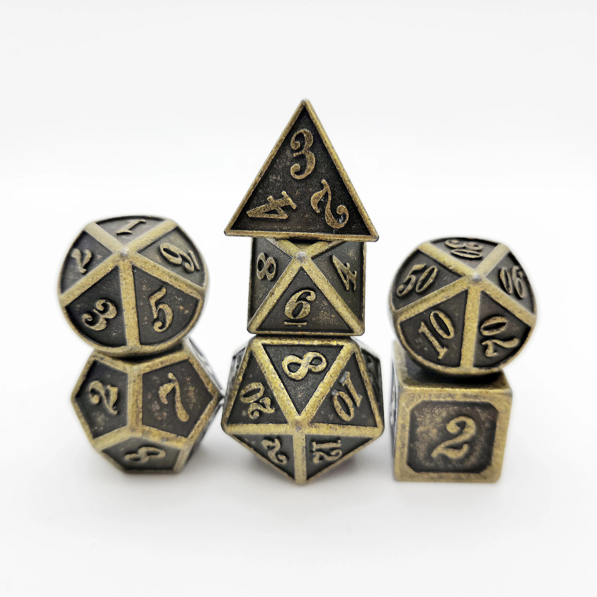 Engraved Metal Polyhedral Dice Set – 16 Colours to Choose From