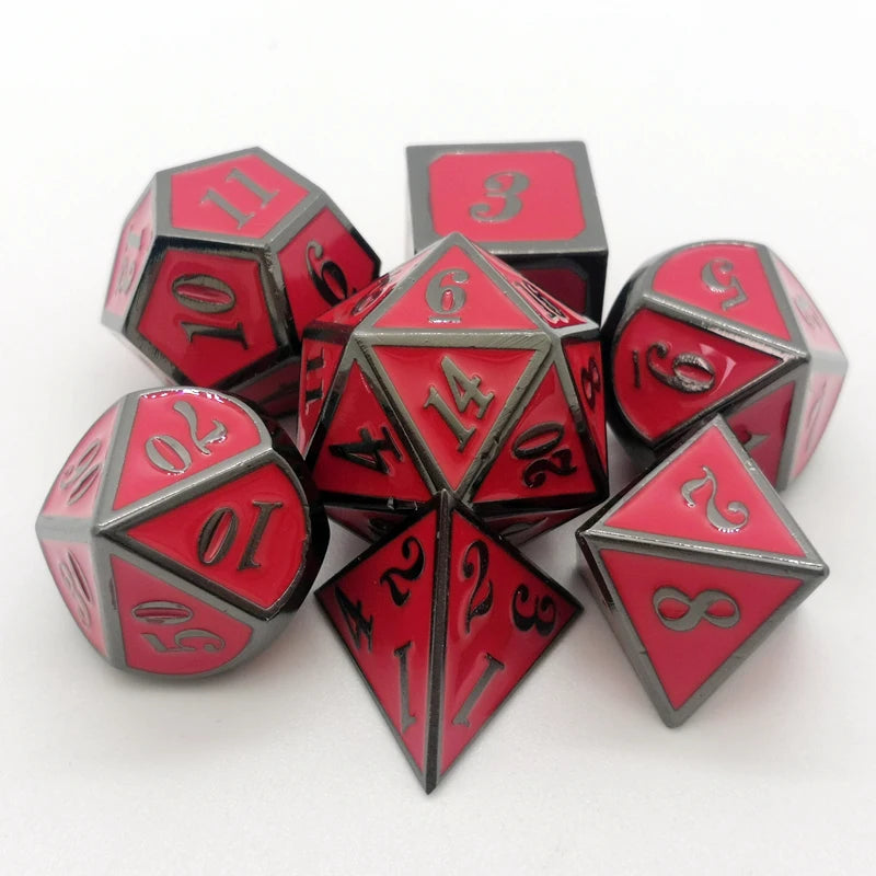 Engraved Metal Polyhedral Dice Set – 16 Colours to Choose From