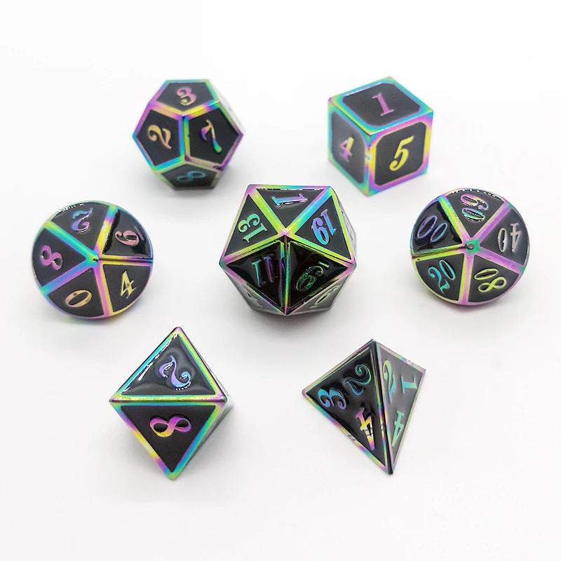 Engraved Metal Polyhedral Dice Set – 16 Colours to Choose From