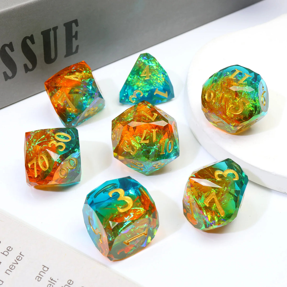 HexHoard Aurora Resin Dice Set - 7 Piece – 5 Colours to Choose From
