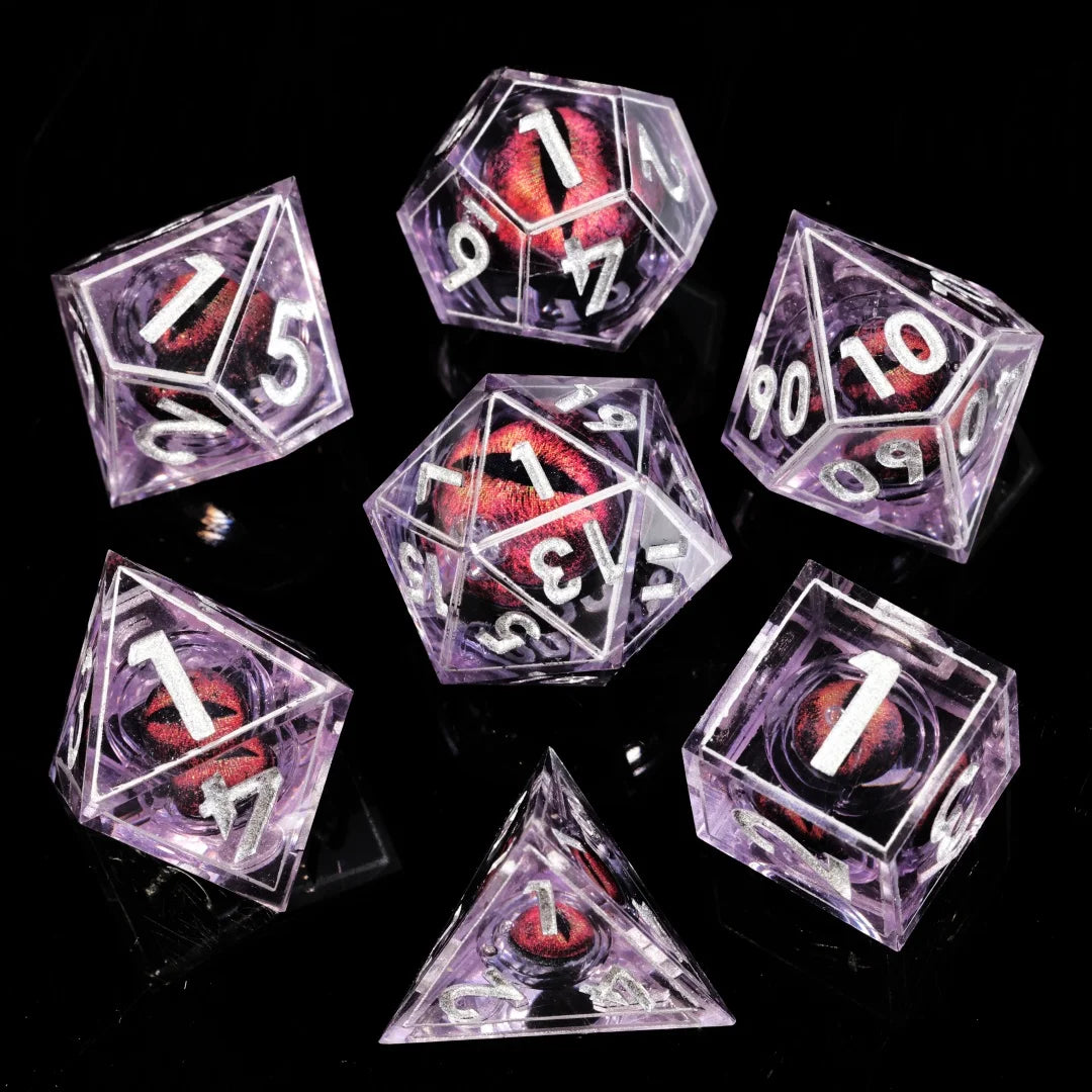 Mini Planet Custom D6 D8 Polyhedral Resin 7-Piece Durable Dice Set Handmade Carved Dragon Eye RPG Dungeons Dragons Wholesale