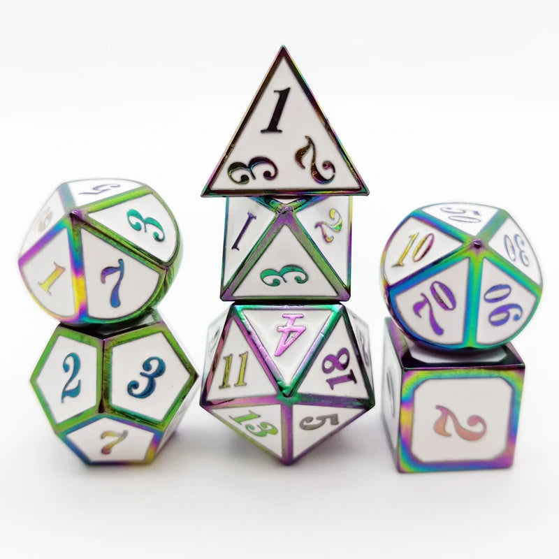 Engraved Metal Polyhedral Dice Set – 16 Colours to Choose From