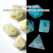 Glow in the Dark Gemstone DND Dice Set,7PCS Crystal RPG Dice,Luminous Polyhedral Dice for Tabletop Games Dungeons and Dragons