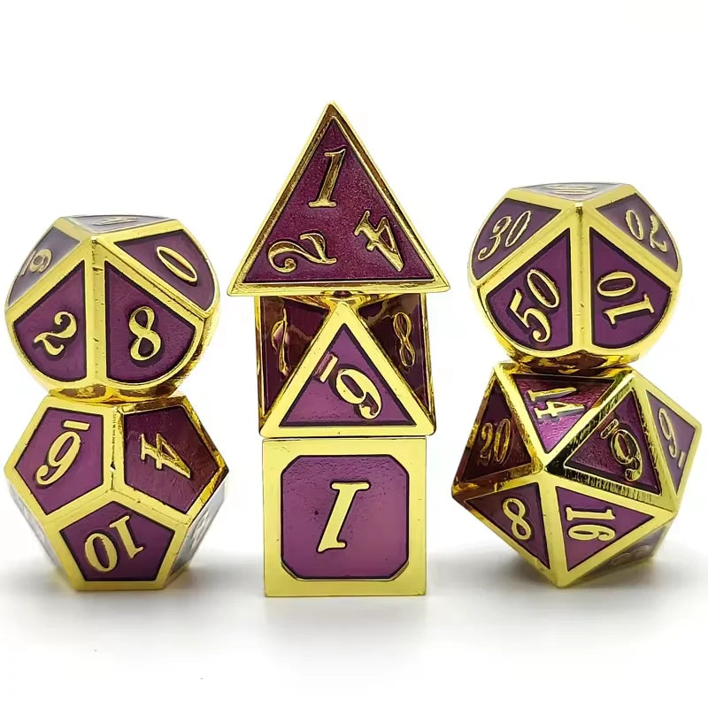 Engraved Metal Polyhedral Dice Set – 16 Colours to Choose From