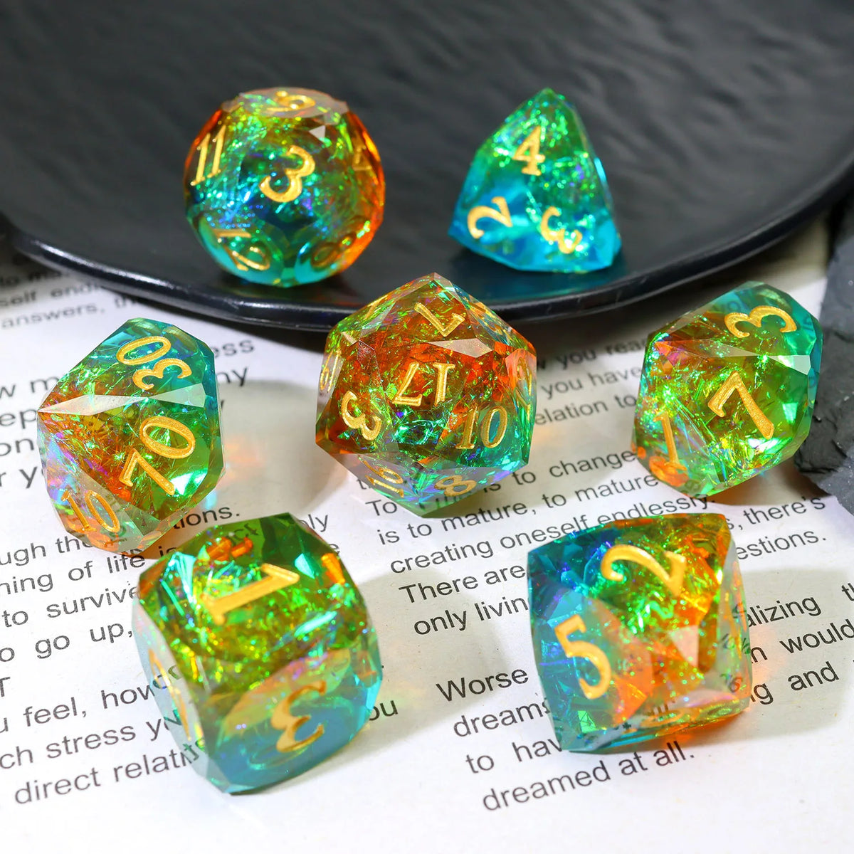 HexHoard Aurora Resin Dice Set - 7 Piece – 5 Colours to Choose From
