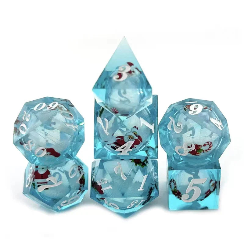 Santa's Liquid Core Sharp Edge Resin Dice Set RPG Dungeons & Dragons Board Game Board Game Accessories