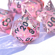 MINI PLANET Custom Wholesale RPG Desktop Game DND Dice Set Handmade Resin Polyhedral Liquid Core Dice Sharp Edges LoveHeart Dice